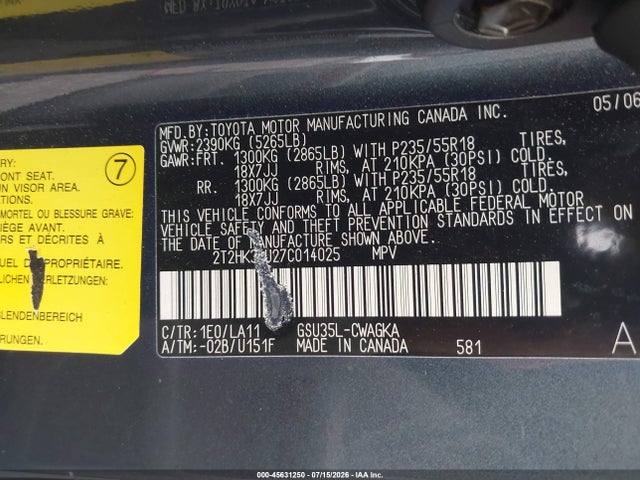 2007 Lexus Rx 350 მანქანა იყიდება აუქციონზე, vin: 2T2HK31U27C014025, აუქციონის ნომერი: 45631250