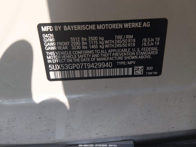 BMW X3 30 Xdrive 2026 5UX53GP07T9429940 Image 9