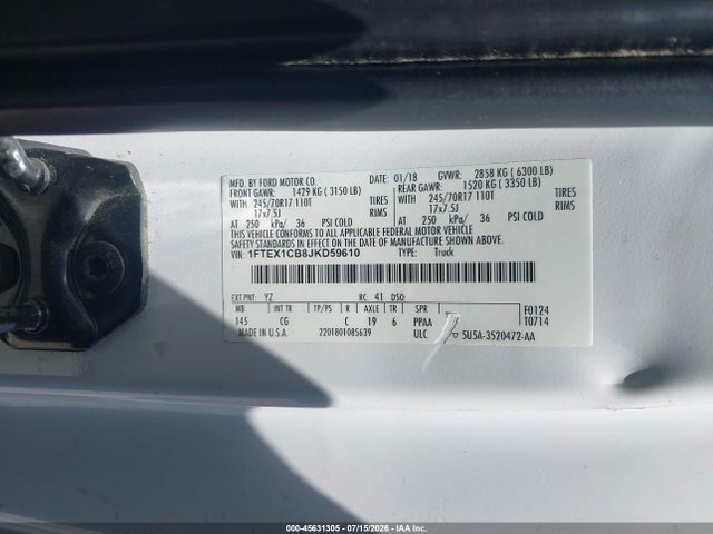 1FTEX1CB8JKD59610 Ford F-150 Xl/xlt