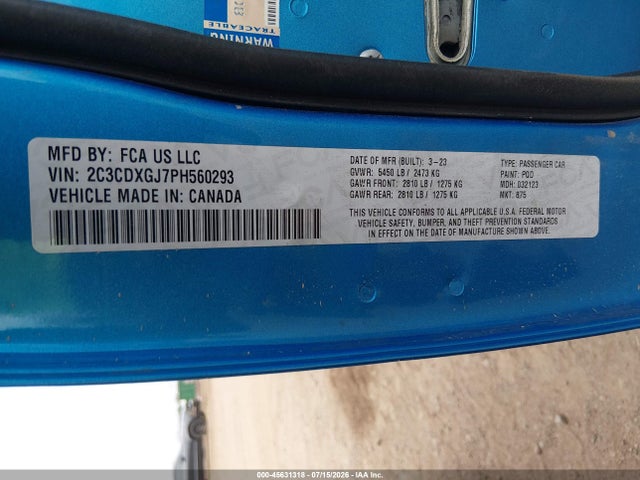 2023 Dodge Charger Scat Pack მანქანა იყიდება აუქციონზე, vin: 2C3CDXGJ7PH560293, აუქციონის ნომერი: 45631318