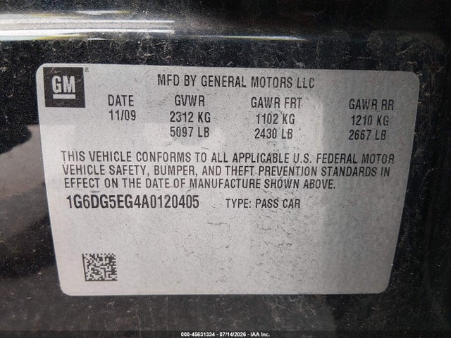 45631334 :رقم المزاد ، 1G6DG5EG4A0120405 vin ، 2010 Cadillac Cts Luxury مزاد بيع