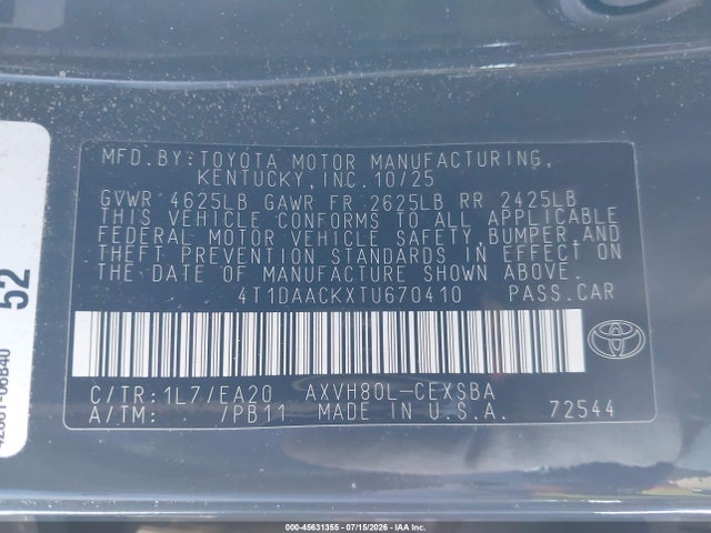 Toyota CAMRY SE 2026 4T1DAACKXTU670410 Image 9