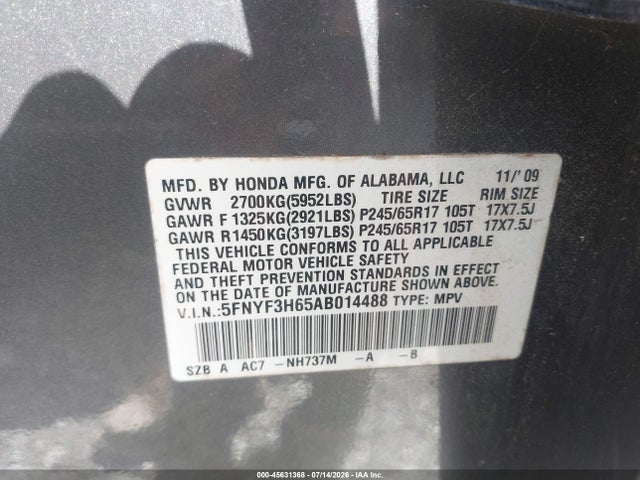 Продажа на аукционе авто 2010 Honda Pilot Ex-l, vin: 5FNYF3H65AB014488, номер лота: 45631368