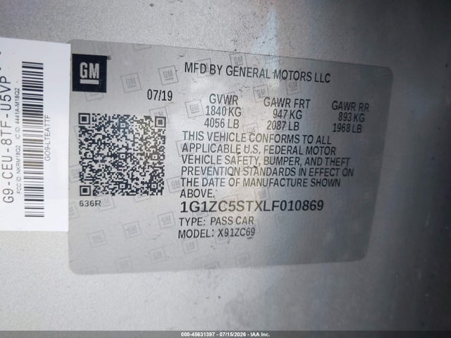 1G1ZC5STXLF010869 Chevrolet Malibu Fwd 1fl