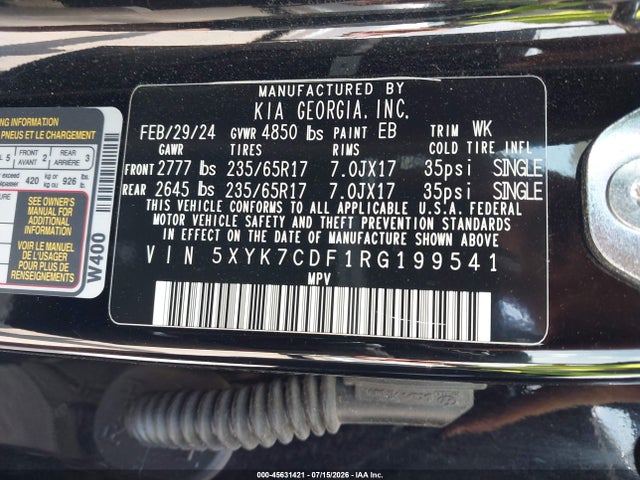 45631421 :رقم المزاد ، 5XYK7CDF1RG199541 vin ، 2024 Kia Sportage X-pro Prestige مزاد بيع