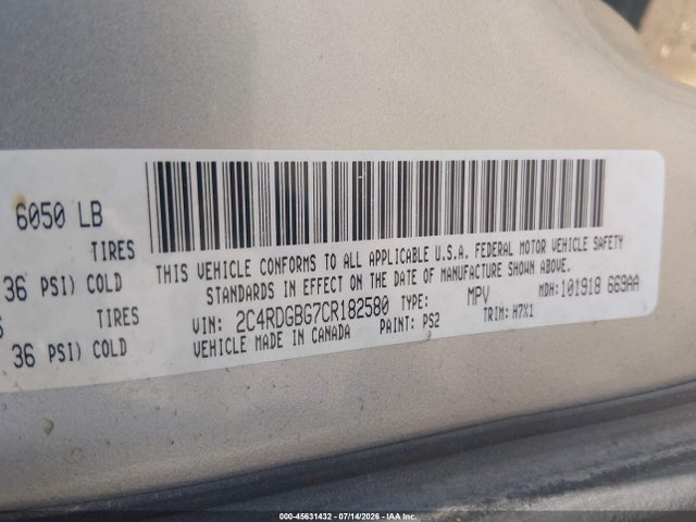 Aukcja sprzedaży 2012 Dodge Grand Caravan Se/avp, vin: 2C4RDGBG7CR182580, numer aukcji: 45631432