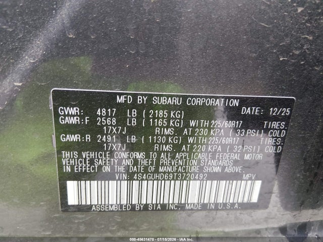 2026 Subaru Crosstrek Premium მანქანა იყიდება აუქციონზე, vin: 4S4GUHD69T3720492, აუქციონის ნომერი: 45631470