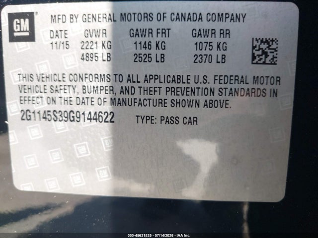 Chevrolet IMPALA 2LZ 2016 2G1145S39G9144622 Image 9