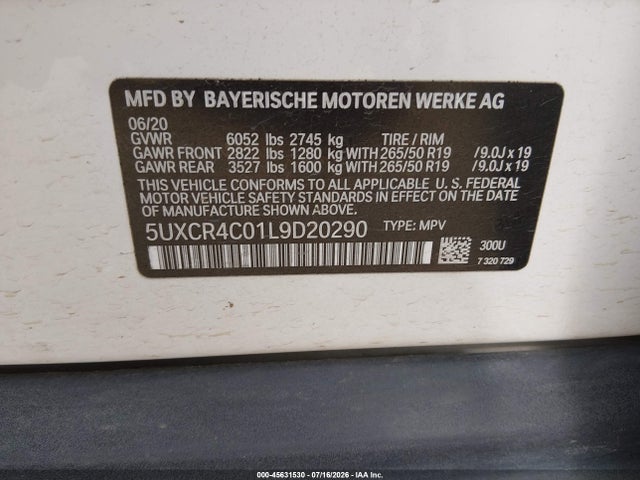 Продажа на аукционе авто 2020 Bmw X5 Sdrive40i, vin: 5UXCR4C01L9D20290, номер лота: 45631530