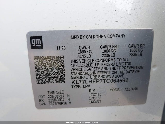 KL77LHEP7TC064692 Chevrolet Trax Fwd Lt