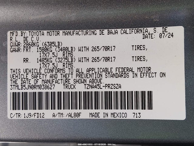 Toyota Tacoma Trd Off Road 2024 3TMLB5JN0RM038627 Image 9