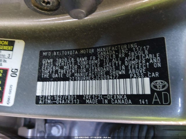 Toyota COROLLA LE 2018 2T1BURHE5JC009477 Image 9