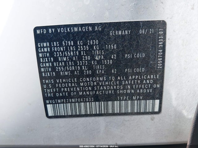 WVGTMPE29MP047833 Volkswagen ID.4 PRO S