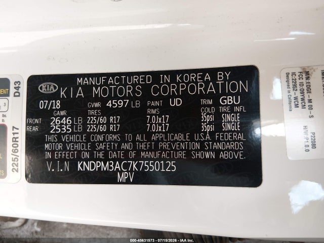 KNDPM3AC7K7550125 KIA Sportage Lx