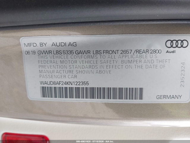 Aukcja sprzedaży 2019 Audi A6 45 Premium, vin: WAUD8AF24KN122355, numer aukcji: 45631620
