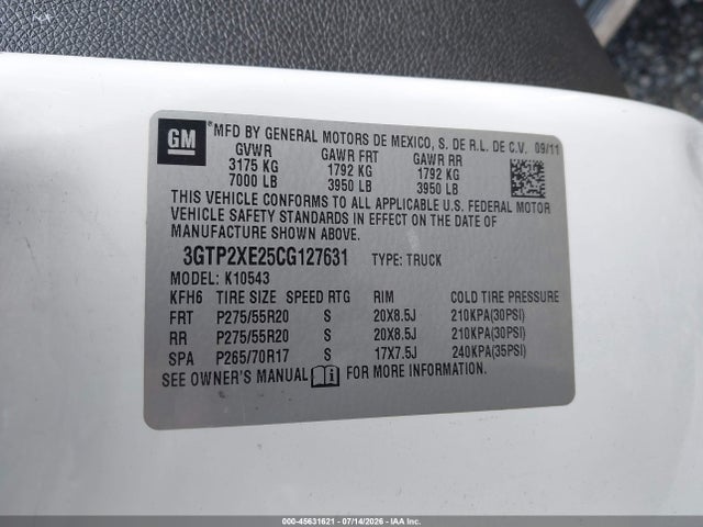 45631621 :رقم المزاد ، 3GTP2XE25CG127631 vin ، 2012 Gmc Sierra 1500 Denali مزاد بيع
