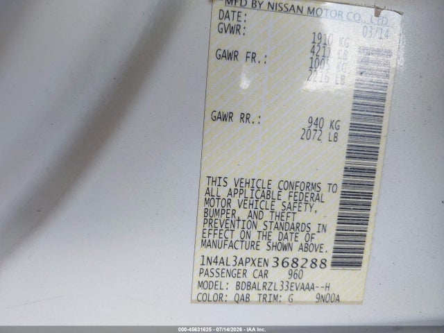 1N4AL3APXEN368288 Nissan Altima 2.5 S