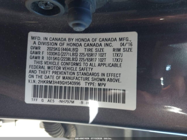 Honda CR-V SE 2016 2HKRM3H49GH540996 Image 9