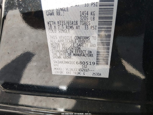 5N1AR2MN1EC680519 Nissan Pathfinder Platinum/s/sl/sv
