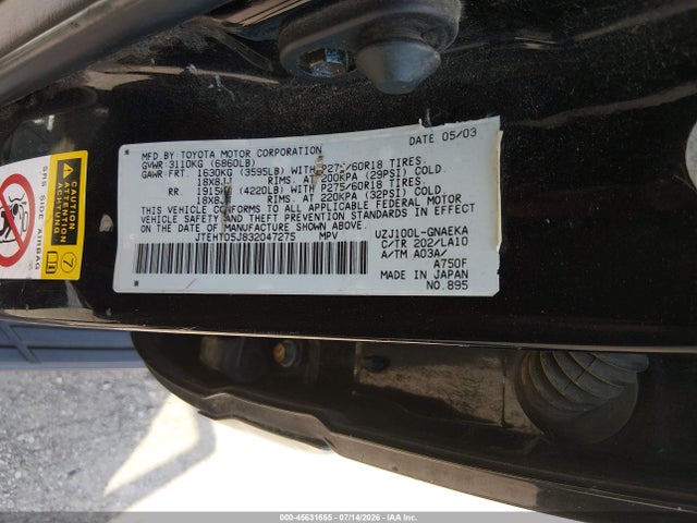 Продаж на аукціоні авто 2003 Toyota Land Cruiser, vin: JTEHT05J832047275, номер лоту: 45631655