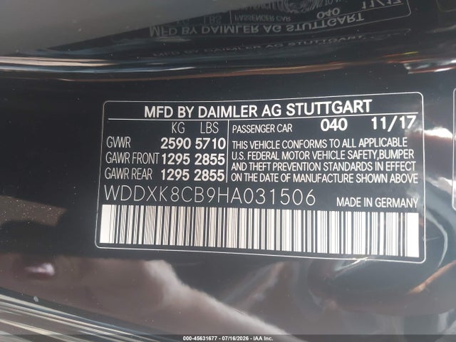 2017 Mercedes-benz S 550 მანქანა იყიდება აუქციონზე, vin: WDDXK8CB9HA031506, აუქციონის ნომერი: 45631677