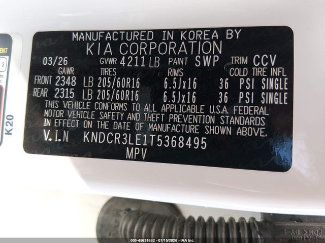 Продажа на аукционе авто 2026 Kia Niro Ex, vin: KNDCR3LE1T5368495, номер лота: 45631682
