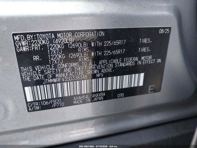 JTMMWRFV3SD338348 Toyota Rav4 Hybrid Le