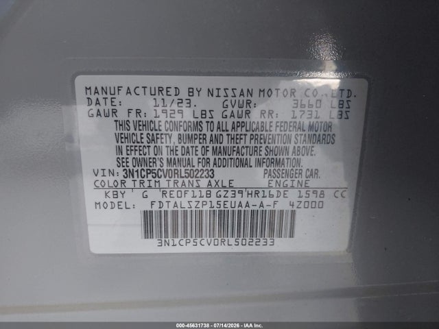3N1CP5CV0RL502233 Nissan Kicks Sv Xtronic Cvt