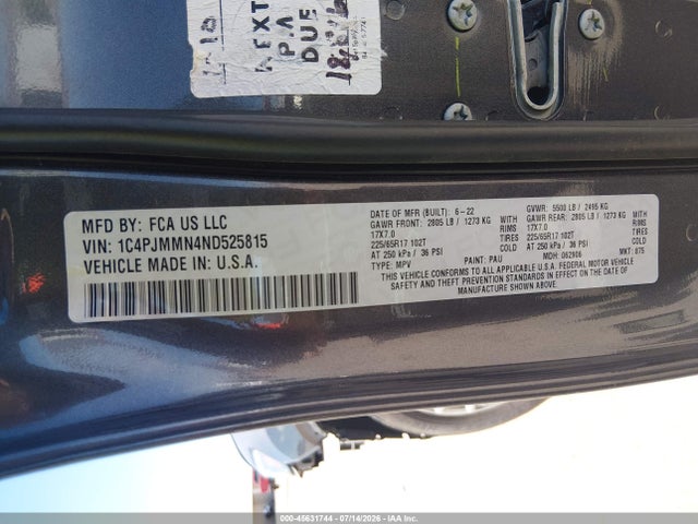 Продажа на аукционе авто 2022 Jeep Cherokee Latitude Lux 4x4, vin: 1C4PJMMN4ND525815, номер лота: 45631744