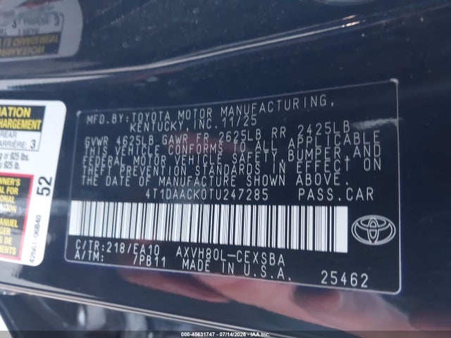 4T1DAACK0TU247285 Toyota CAMRY SE