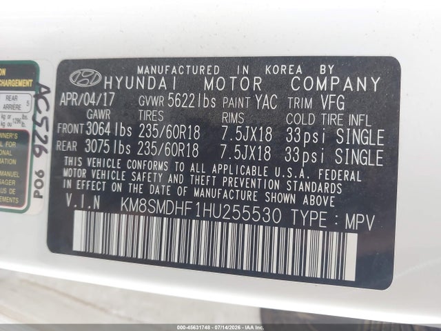 Hyundai Santa Fe Se 2017 KM8SMDHF1HU255530 Image 9