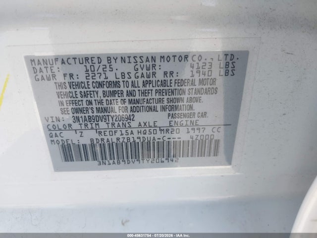 45631754 :رقم المزاد ، 3N1AB9DV9TY206942 vin ، 2026 Nissan Sentra Sr مزاد بيع