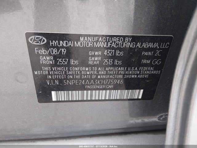 Hyundai SONATA ECO 2019 5NPE24AA3KH775946 Image 9