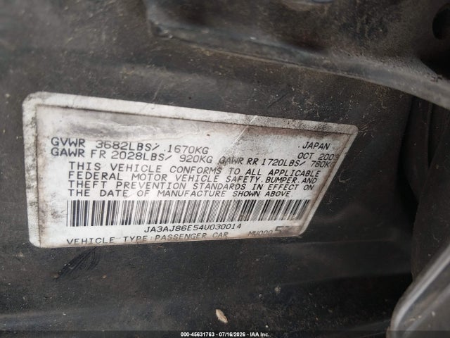 Продаж на аукціоні авто 2004 Mitsubishi Lancer Oz Rally, vin: JA3AJ86E54U030014, номер лоту: 45631763