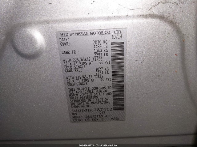 Nissan ROGUE S 2015 5N1AT2MT1FC787412 Image 9