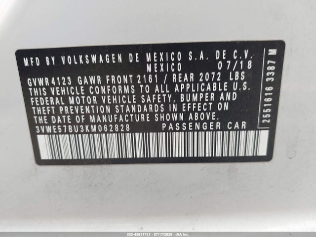 Продаж на аукціоні авто 2019 Volkswagen Jetta 1.4t Sel, vin: 3VWE57BU3KM062828, номер лоту: 45631787
