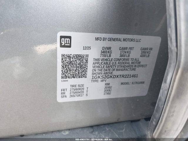 Продаж на аукціоні авто 2026 Gmc Yukon Xl 4wd Elevation, vin: 1GKS2GKDXTR221461, номер лоту: 45631791