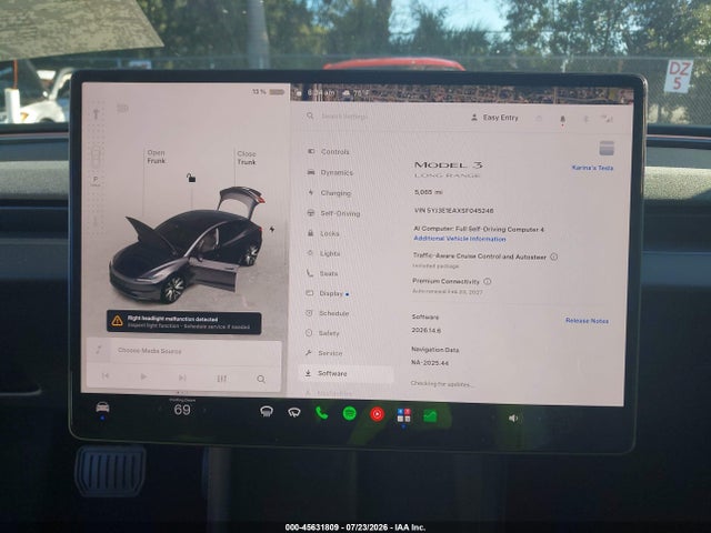 2025 Tesla Model 3 Long Range Rear-wheel Drive/standard Rear-wheel Drive მანქანა იყიდება აუქციონზე, vin: 5YJ3E1EAXSF045246, აუქციონის ნომერი: 45631809