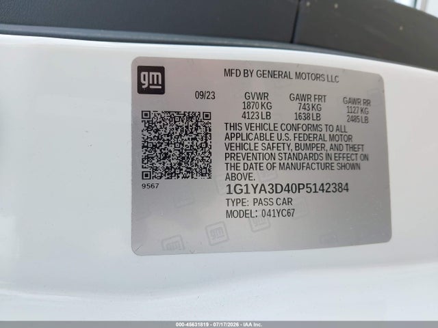 Продажа на аукционе авто 2023 Chevrolet Corvette Stingray Rwd  1lt, vin: 1G1YA3D40P5142384, номер лота: 45631819