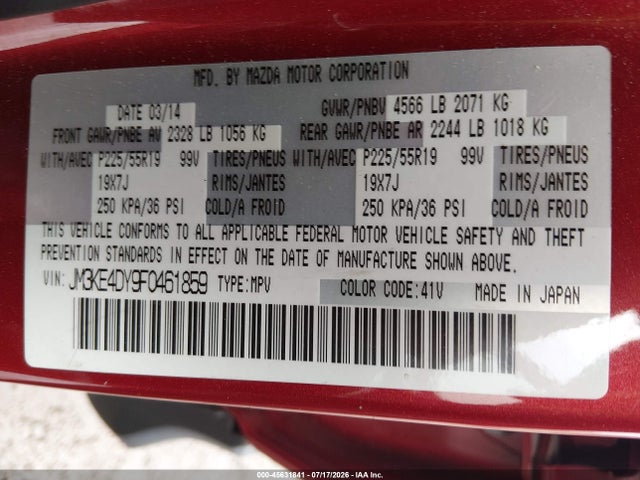45631841 :رقم المزاد ، JM3KE4DY9F0461859 vin ، 2015 Mazda Cx-5 Grand Touring مزاد بيع