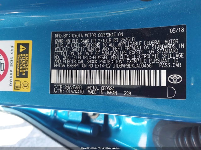 Toyota Mirai 2018 JTDBVRBDXJA004681 Image 9