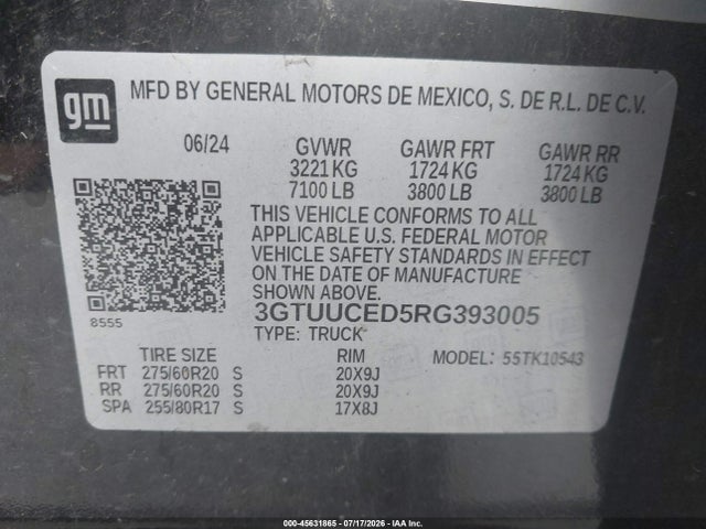 45631865 :رقم المزاد ، 3GTUUCED5RG393005 vin ، 2024 Gmc Sierra 1500 4wd  Short Box Elevation With 3sb مزاد بيع