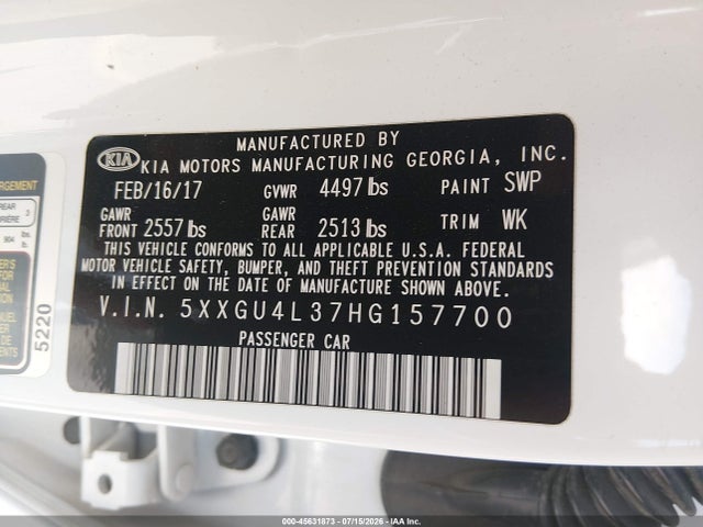 KIA OPTIMA EX 2017 5XXGU4L37HG157700 Image 9