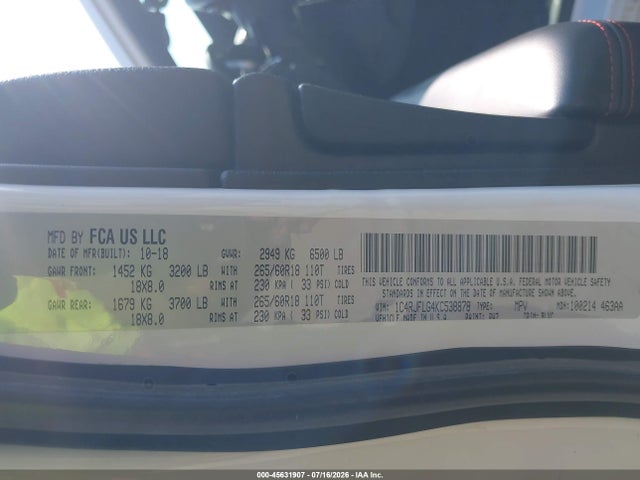 Aukcja sprzedaży 2019 Jeep Grand Cherokee Trailhawk 4x4, vin: 1C4RJFLG4KC538878, numer aukcji: 45631907