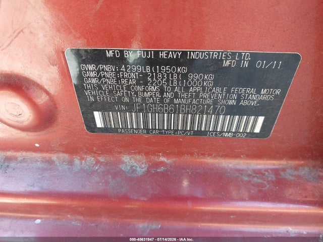 Aukcja sprzedaży 2011 Subaru Impreza 2.5i Premium, vin: JF1GH6B61BH821470, numer aukcji: 45631947