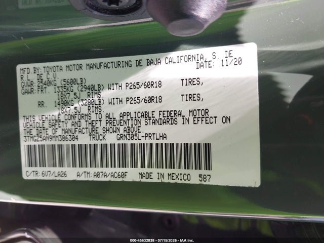 3TMGZ5AN9MM386304 Toyota Tacoma Limited