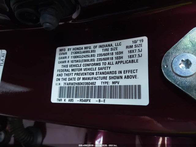 Honda Cr-v Ex-l 2019 7FARW2H80KE060462 Image 9