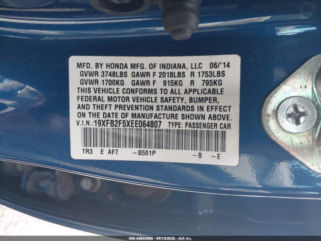 Продажа на аукционе авто 2014 Honda Civic Lx, vin: 19XFB2F5XEE064807, номер лота: 45632048