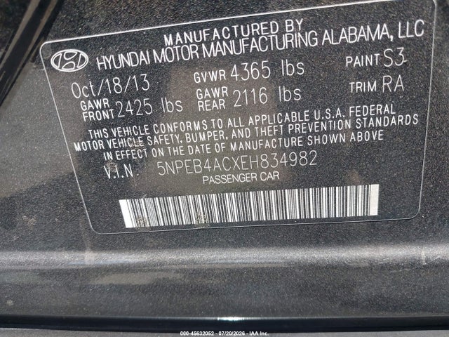 Hyundai SONATA GLS 2014 5NPEB4ACXEH834982 Image 9