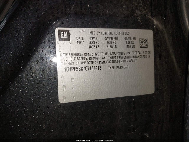 Продаж на аукціоні авто 2012 Chevrolet Cruze 1lt, vin: 1G1PF5SC7C7181412, номер лоту: 45632073